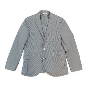 Brooks Brothers Seersucker Blazer White Blue Pinstripe 42R Tag, Runs Small